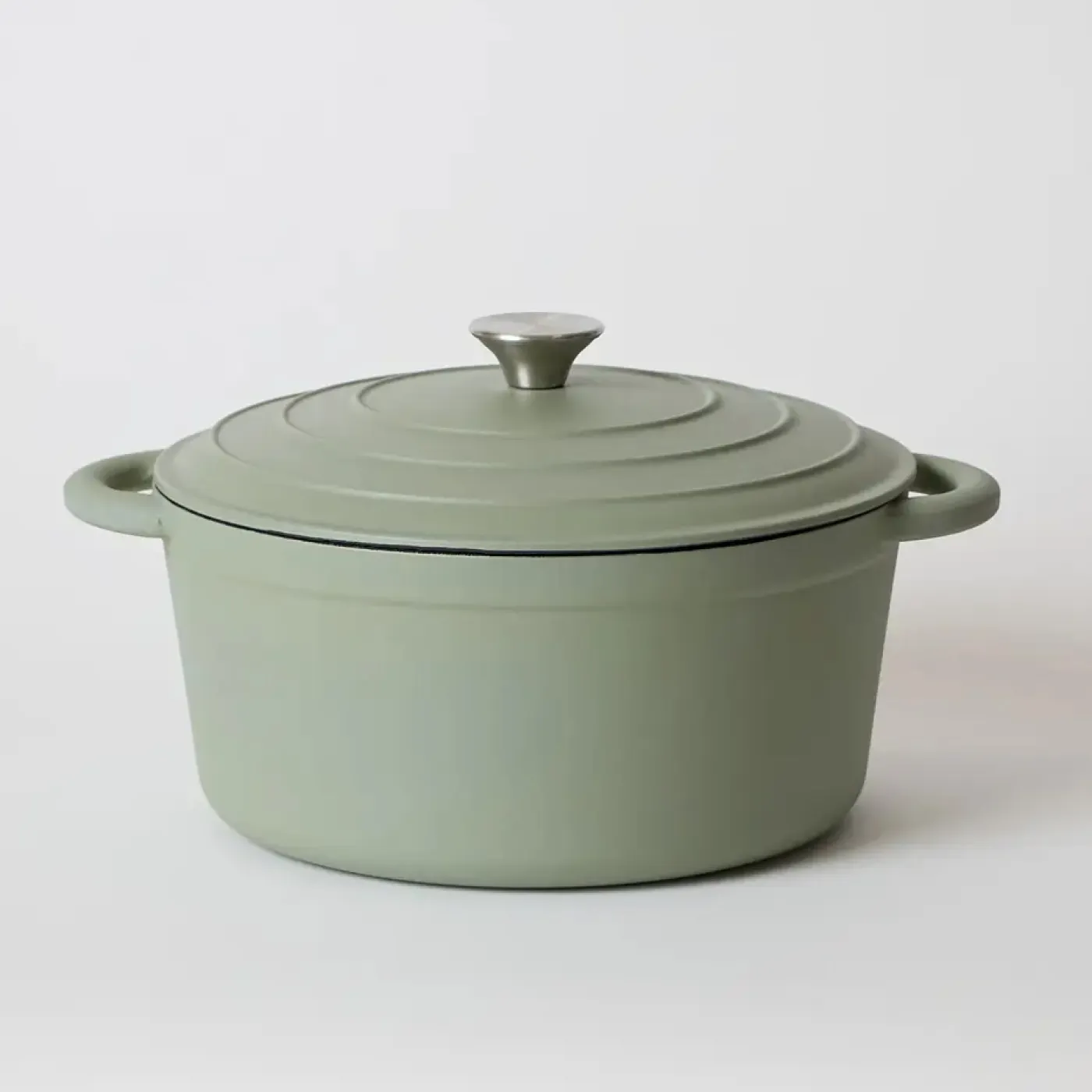 George Collective - Cast Iron Round Casserole 28cm - Matte Sage/Silver Lid